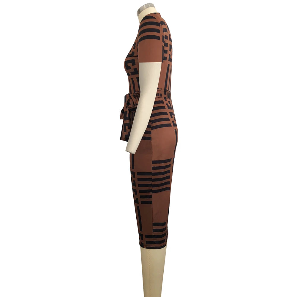 Women Sexy Turtleneck Short Sleeve Print Bodycon Midi Dress Female Elegant High Elastic Night Club Pencil Dresses With Sashes Women Sexy Turtleneck Short Sleeve Print Bodycon Midi Dress Female Elegant High Elastic Night Club Pencil Dresses With Sashes